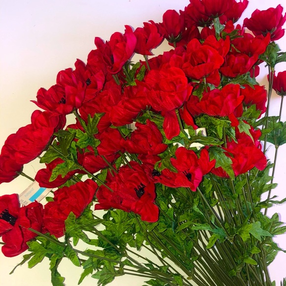 NEW RED SILK POPPY FLOWERS SET OF 4 Bushes
